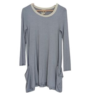Striped Long Sleeve Tunic Top Sea Gypsies Casual Lagenlook Gray